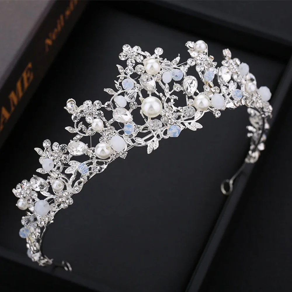Pearl tiara crown party floral crystal hair accessories